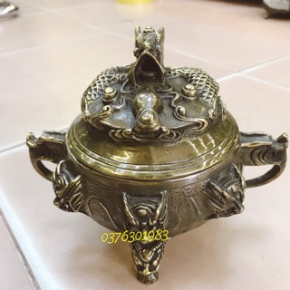lư đốt trầm hương bằng đồng thau cao cấp, đỉnh đốt trầm đầu rồng.