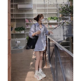 Áo sơ mi nữ form rộng hoạ tiết ngựa thêu phong cách ulzzang nhiều màu - áo sơ mi nữ hoạ tiết kẻ sọc ngựa thêu basic