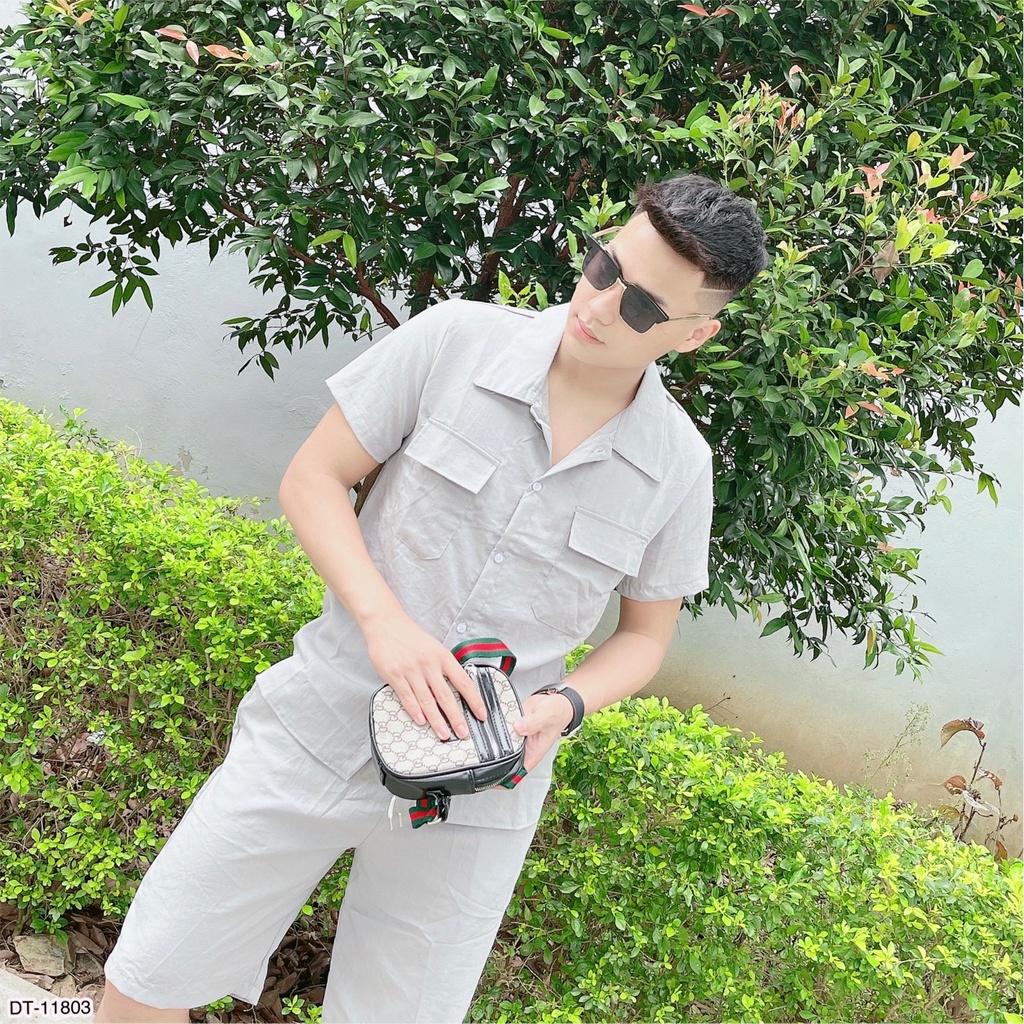 Bộ Đũi Nam . Bộ Đồ Đũi Nam Cổ Bẻ Chất Liệu Vải Đũi Thái Dày Dặn Thấm Hút Mồ Hôi 3 Màu DT Fashion Menwear