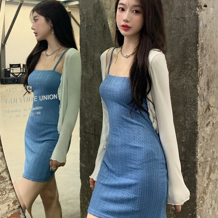 [Đầm body 2 dây ôm sát] Đầm hai dây cổ vuông hoạ tiết hình học gợi cảm nữ hàng quảng châu | BigBuy360 - bigbuy360.vn