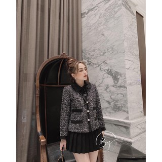 Áo khoác dạ tweed nhũ cổ sen