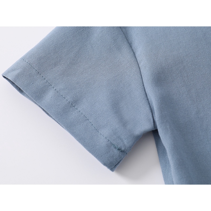 Áo sơ mi cộc tay cho bé trai Wapypy phong cách Hàn Quốc, cổ chữ V, 100% cotton mới nhất cho mùa hè 2022