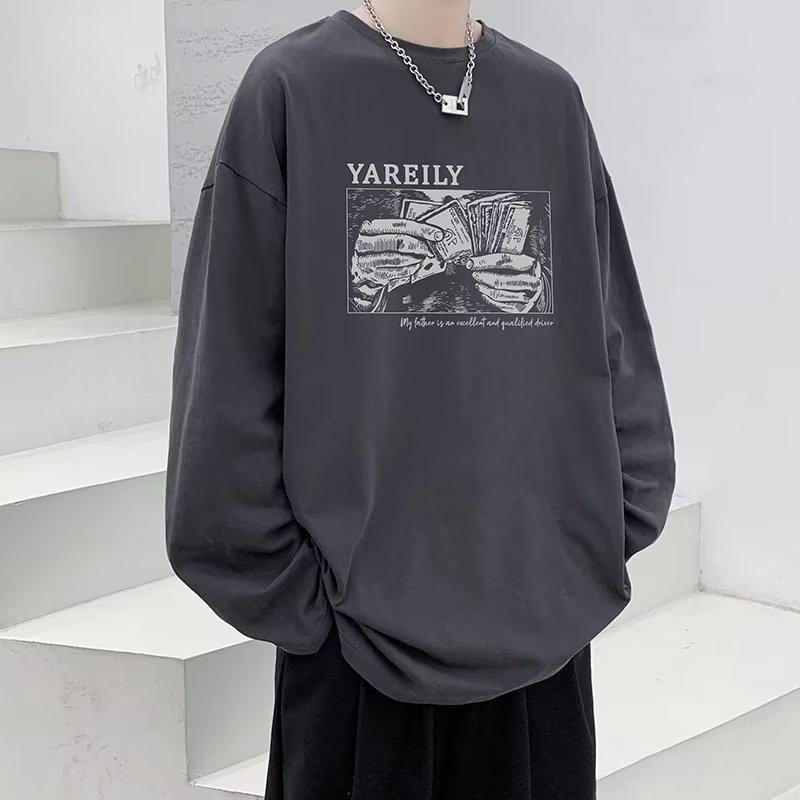 Áo Thun Tay Dài Dáng Rộng In Chữ Phong Cách Hip Hop Nhật Bản Thời Trang Cho Nam Và Nữ size M-5XL