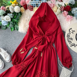 (sẵn) Váy boho đỏ có mũ