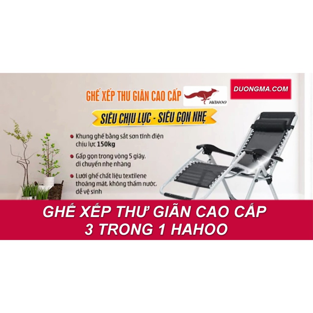 Ghế Xếp Thư Giãn Cao Cấp 3 Trong 1 Hahoo (Có nệm lót) (BẢO HÀNH 25 NĂM)