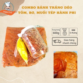 Combo bánh tráng dẻo tôm, bơ, muối tép hành phi saigonfood 600g