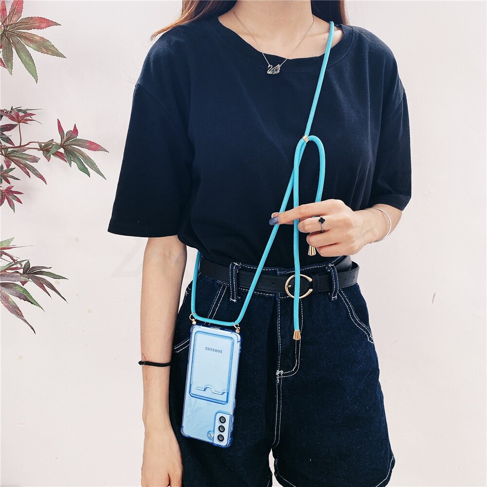 Ốp điện thoại trong suốt chống sốc có dây đeo cho Samsung A03S A22 5G A22 A32 4G A02S A12 A02 A52 A72