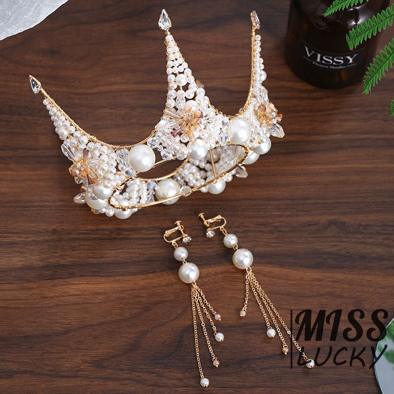 Set Vương Miện Và Khuyên Tai Thời Trang Sang Trọng Cho Nữ