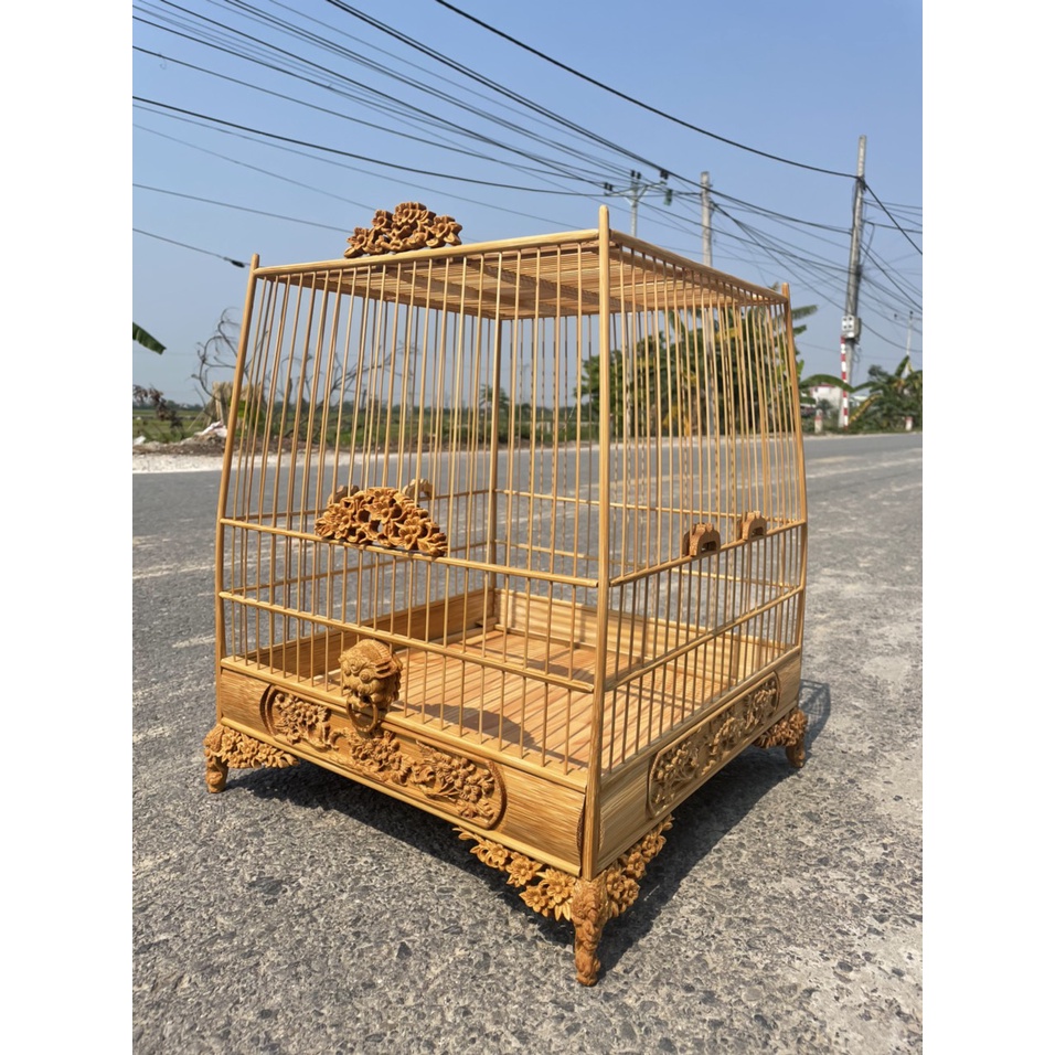Lồng chim chào mào thái đấu tre già đục triện dây hoa mai cực đẹp bắt mắt Lồng chim chào mào TREGIALC3