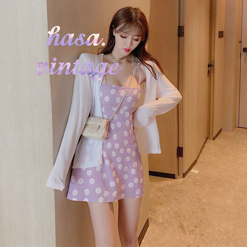 🌿 Đầm 2 dây tím hoa cúc trắng dáng ngắn ulzzang (có hình ảnh thật feedback) 🔥
