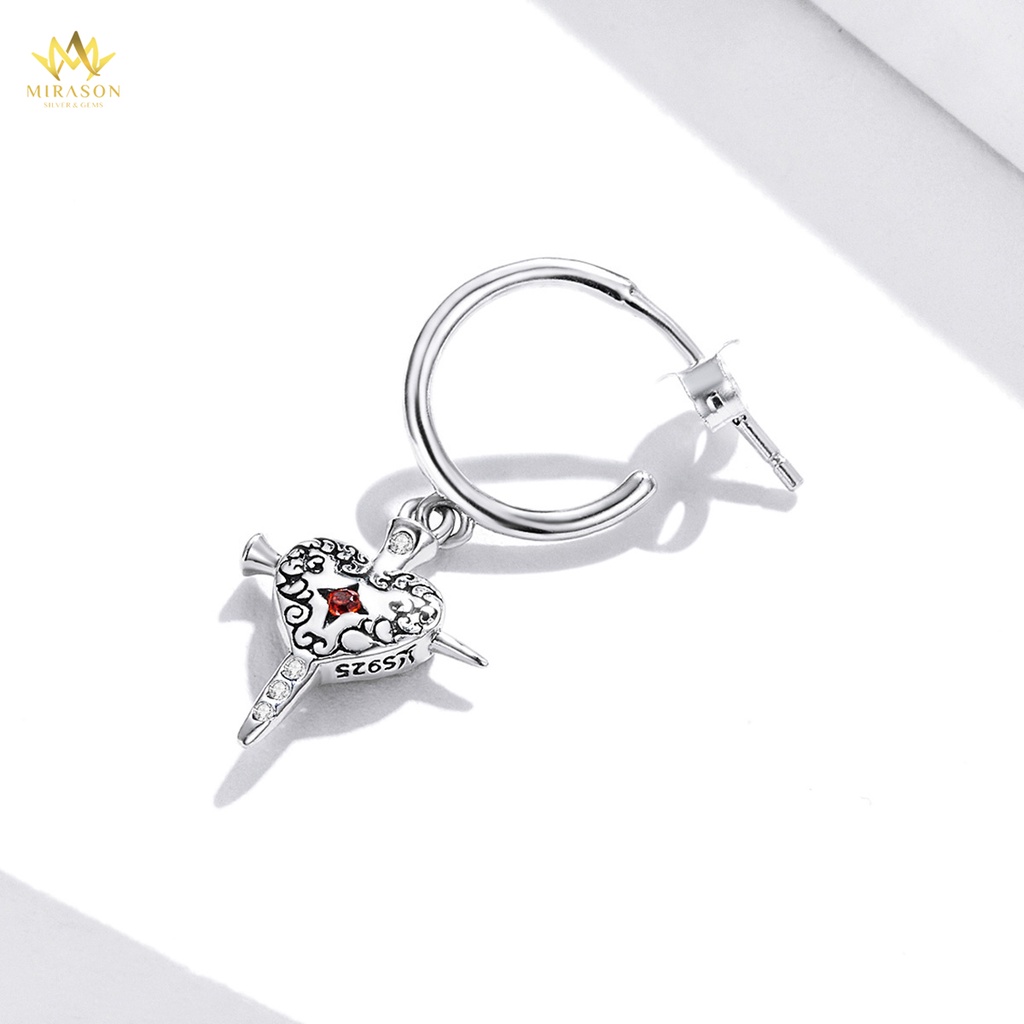 Khuyên Tai Bạc Nữ MIRASON Trái Tim Đinh Xuyên Đính Đá Họa Tiết Cá Tính MBT266 - Bông Tai Nữ Bạc 925 Cao Cấp
