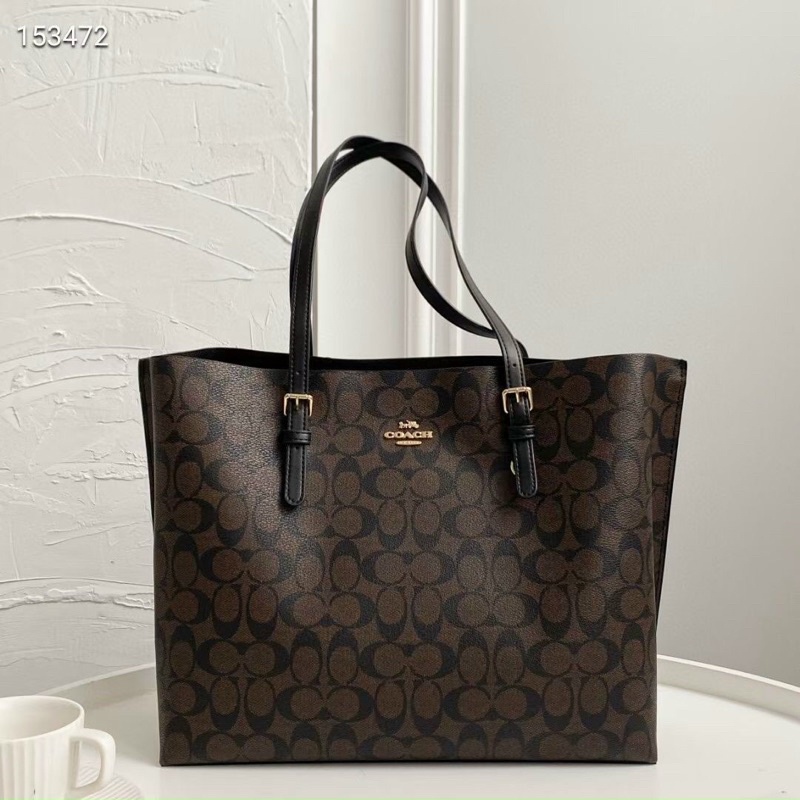 Túi tote Coach da thật size lớn vừa A4, 3 ngăn, có khoá kéo
