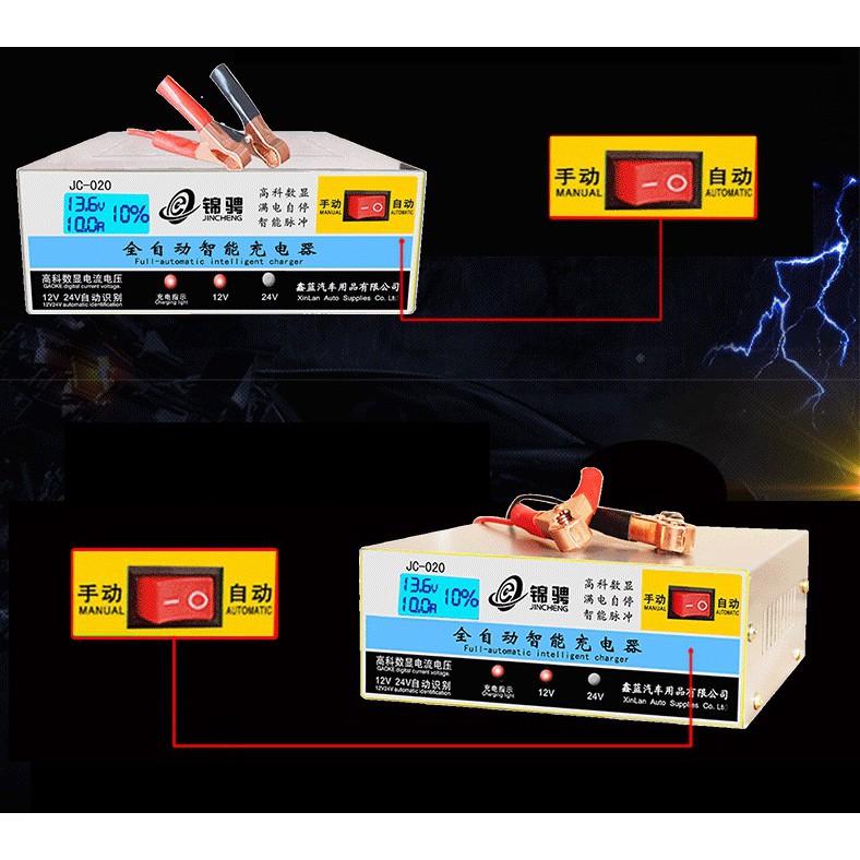 Bộ sạc bình ắc quy nhanh 12V-24V 4Ah đến 200Ah có màn hình hiển thị