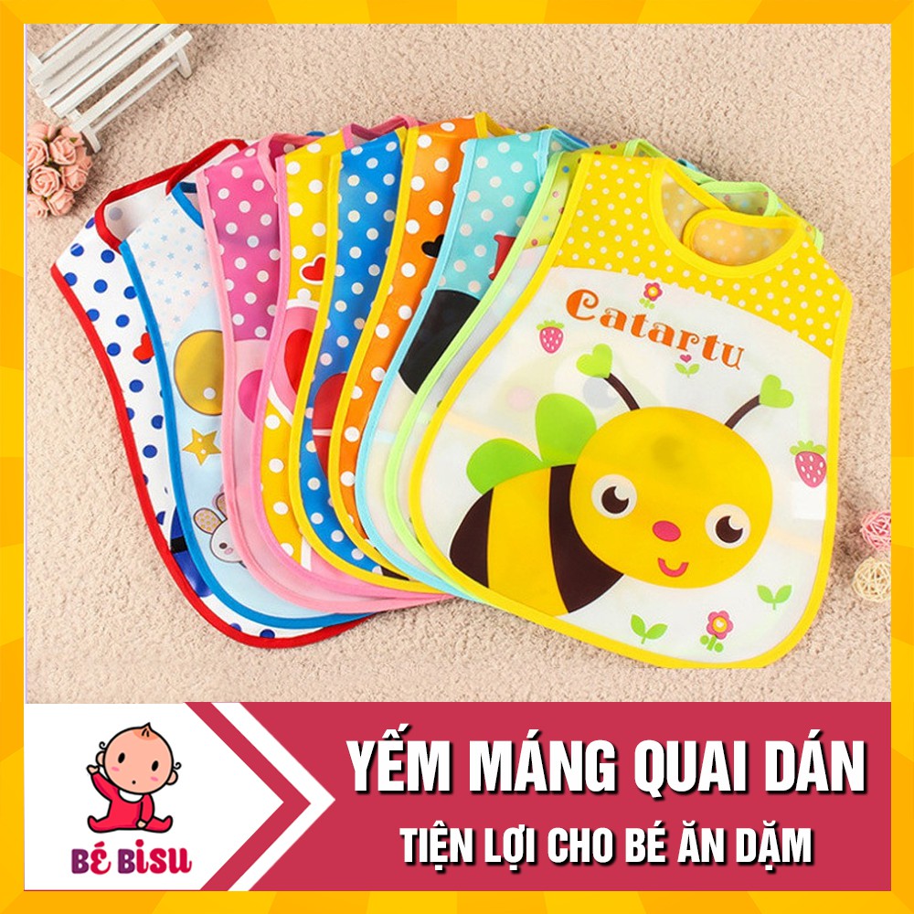 Combo 2 Yếm máng nilon ăn dặm quai dán cho bé