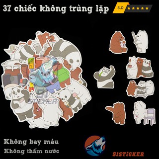 Miếng dán We Bare Bears 37 hình chống thấm nước, bền màu dưới ánh nắng trang trí vali,laptop,mũ bảo hiểm