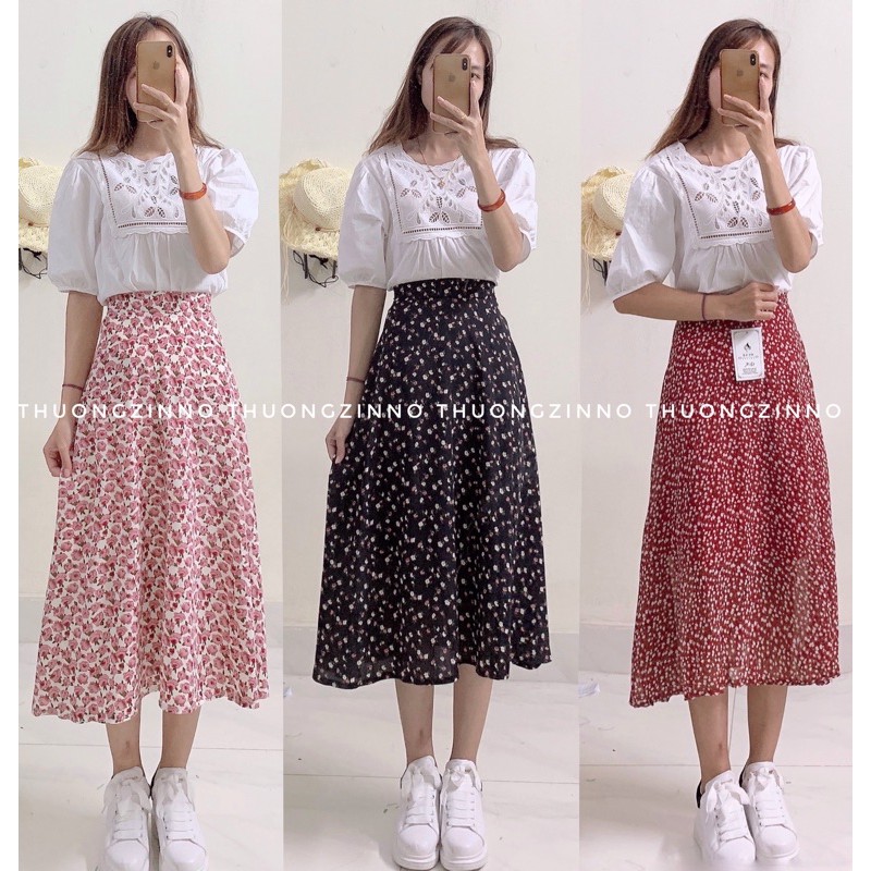 [Ảnh thật /Video] Chân váy hoa vintage chiffon hàng loại đẹp nhiều màu hàng Quảng Châu - Chân váy hoa nhí dáng dài