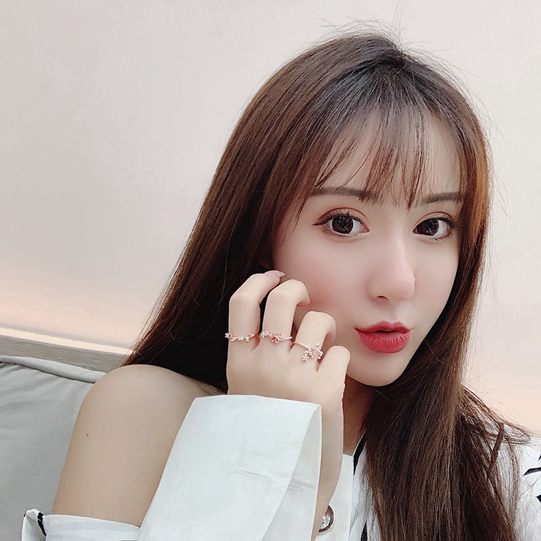 XiaoboACC Nhẫn Dạng Mở Thiết Kế Hình Hoa Đính Đá Nhân Tạo Phong Cách Hàn Quốc Thời Trang Nữ Dễ Thương