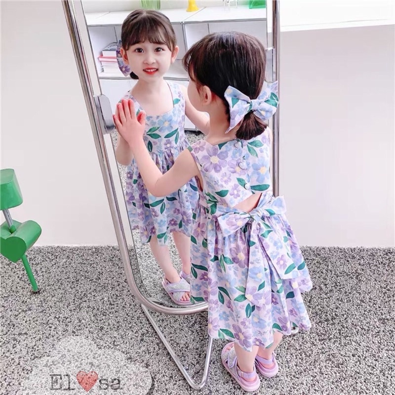 Váy bé gái- váy thô hoa nơ lưng xinh xắn cho bé