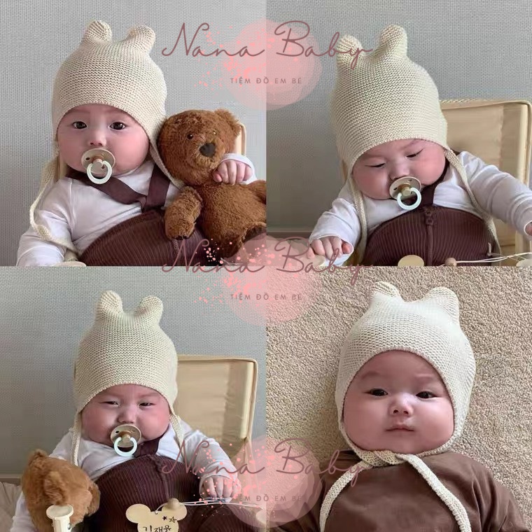 Mũ nón len cột dây màu trơn phong cách hàn quốc đáng yêu cho bé ML60 - Nana Baby