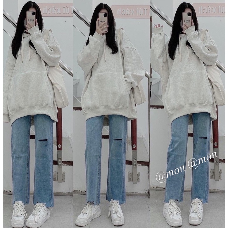 200580 Quần baggy ulzzang rách quần nữ thời trang hàn quốc màu xanh có size