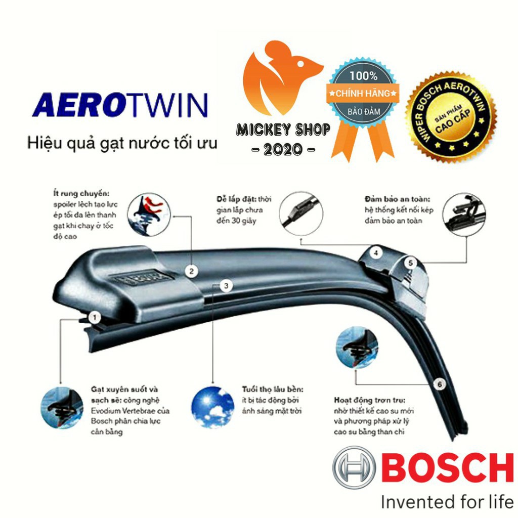 [ CHÍNH HÃNG ] Gạt mưa, cần gạt nước cao cấp Bosch AeroTwin Plus SET A295S / A398S / A557S / A154S A432S