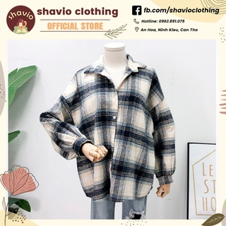 Áo Sơ Mi Dạ Sọc Caro Xanh Đậm From Rộng Giữ Ấm Korean Ulzzang Style