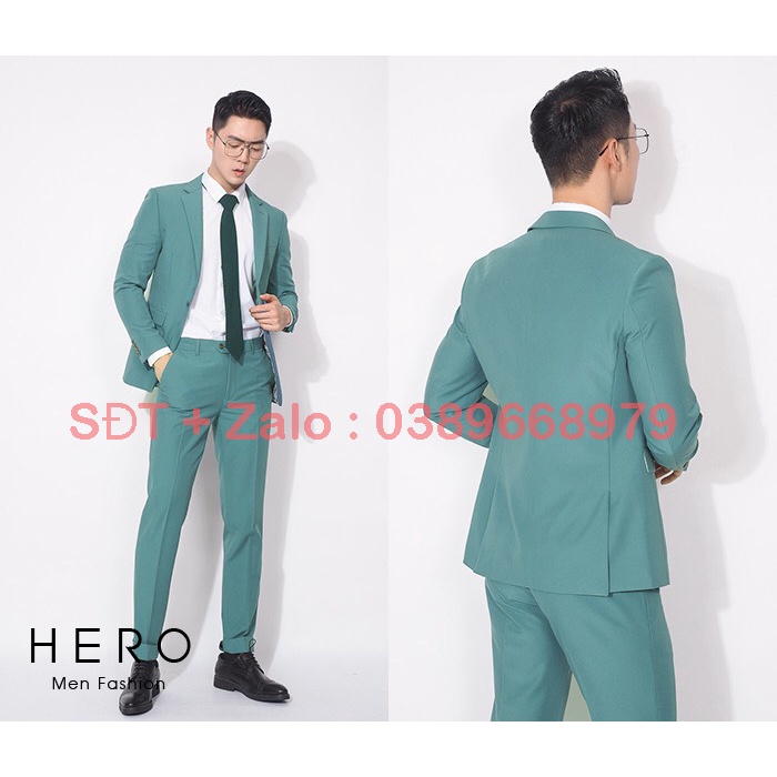 Bộ Vest Nam Cao Cấp Màu Xanh Lá, Bộ Suit Nam Hàn Quốc Vải Sịn.