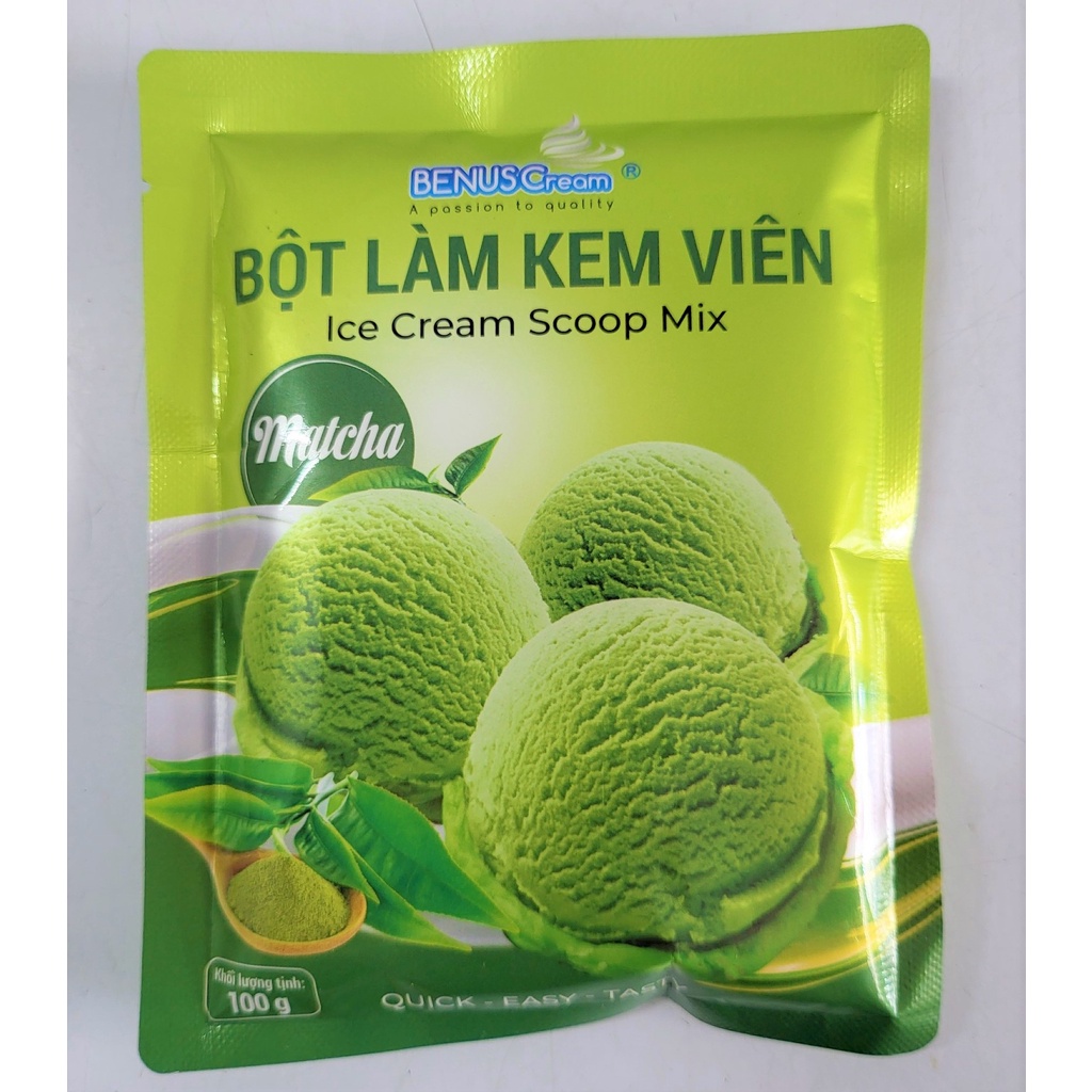 [Gói 100g – vị MATCHA ] BỘT LÀM KEM VIÊN [VN] BENUSCREAM Matcha Ice Cream Scoop Mix