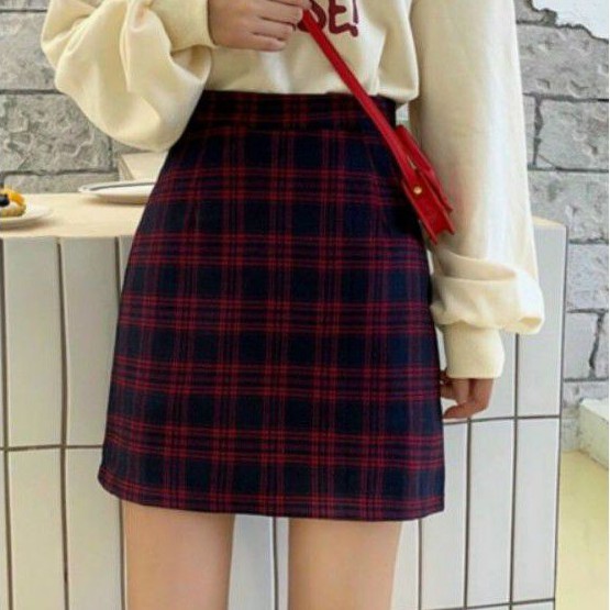 Chân váy chữ A sọc caro lưng cao | BigBuy360 - bigbuy360.vn