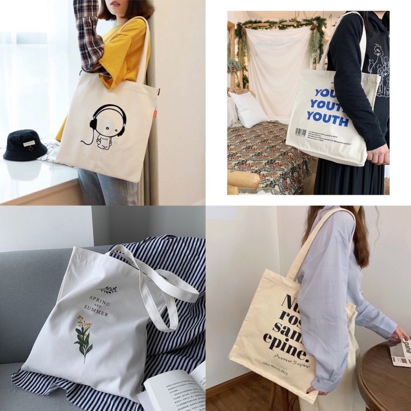 túi tote vải canvas thời trang phong cách ulzzang, túi đi học đi chơi du lịch tiện lợi