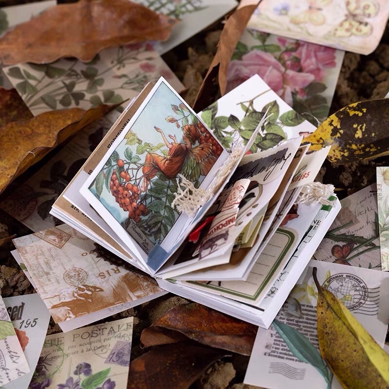 Bộ 200 tấm sticker dính kèm sổ 120 trang hoạ tiết vintage