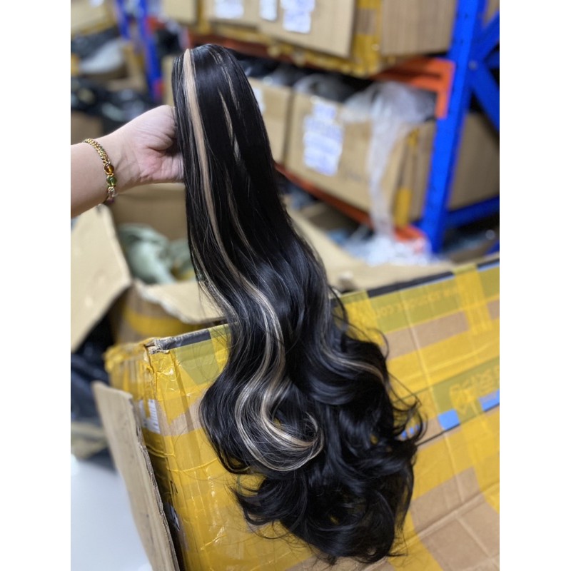 <Kèm Ảnh Thật> Ngoạm xoăn tóc giả line vàng sữa m060