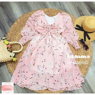 Đầm hoa tay bồng tiểu thư rút ngực