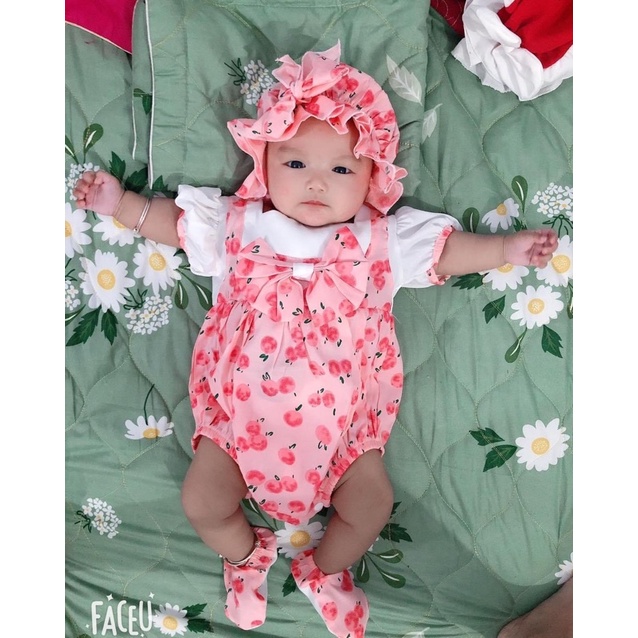 Body Hoạ Tiết Quả Đỏ NHÍM XÙ KIDS Cho Bé Gái Sơ Sinh Đầy Tháng, Thôi Nôi Chất Đũi Lạnh A435