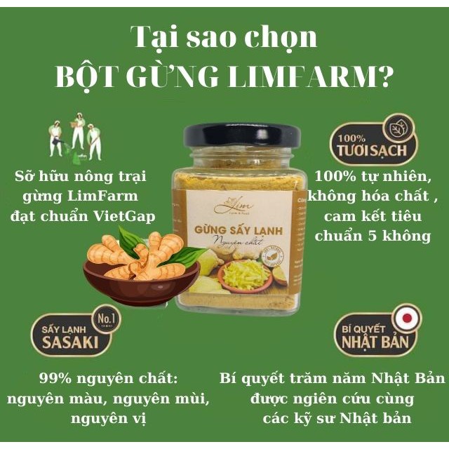 Bôt Gừng Sẻ Sấy Lạnh LimFarm Nguyên Chất 100% Hũ 150Gram Hỗ Trợ Giảm Cân , Giảm Cảm Cúm Đau Dạ Dày
