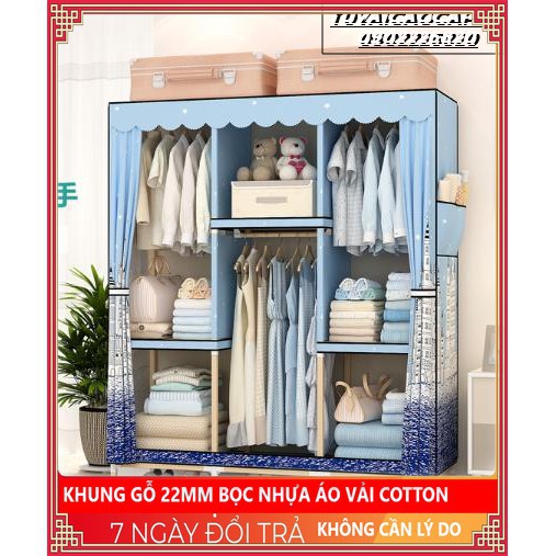 Tủ quần áo vải khung gỗ bọc nhựa  3 buồng vải cotton