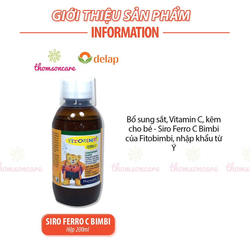 Bổ sung sắt, Vitamin C, kẽm cho bé - Siro Ferro C Bimbi của Fitobimbi, nhập khẩu từ Ý