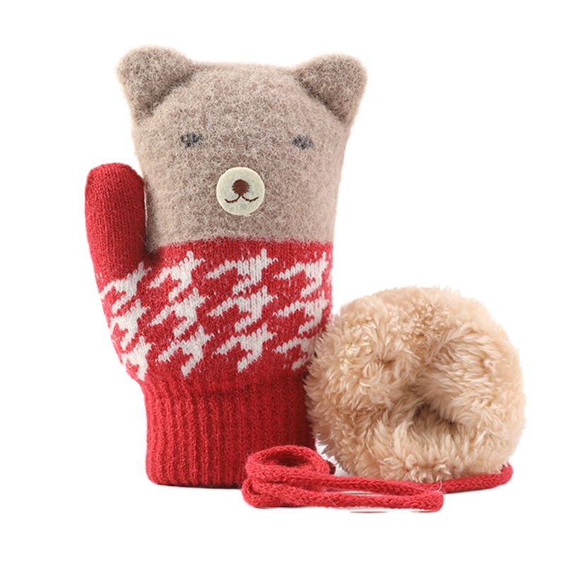 Găng Tay Dệt Kim Dày Dặn Ấm Áp Hình Gấu Dễ Thương Chống Gió Mùa Thu Đông Cho Bé Trai Và Bé Gái