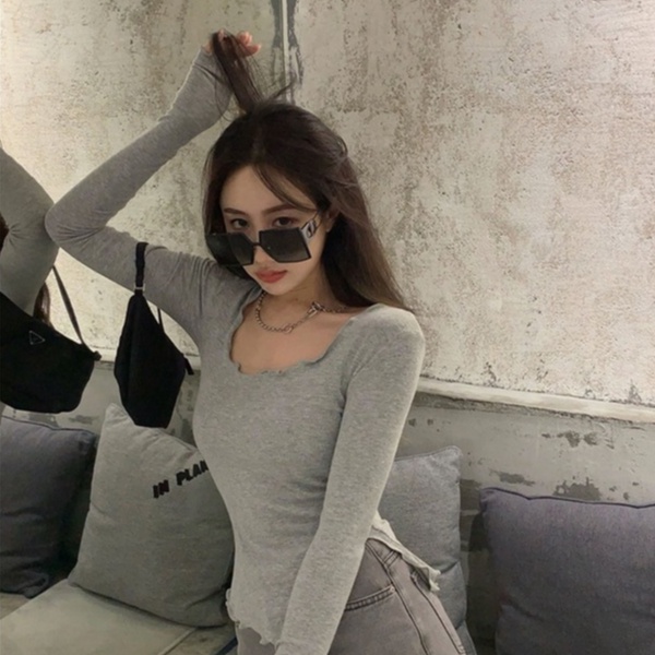 Áo Thun Tay Dài Ôm Dáng Xẻ Tà Thời Trang Mùa Hè Cho Nữ