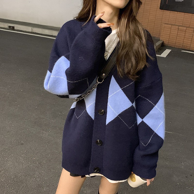 Áo Cardigan Len Tay Dài, Khoác Nữ Hoạ Tiết Trám Lông Cừu Mềm Phối Quần, Chân Váy Xinh | BigBuy360 - bigbuy360.vn