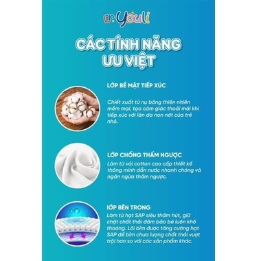 Tã/Bỉm Dán/Quần Dr. YOULI Đai Chun Mềm Mại, Mỏng Nhẹ Siêu Thấm Hút Đủ Size S - 3XL Cho Bé 4kg - 20kg
