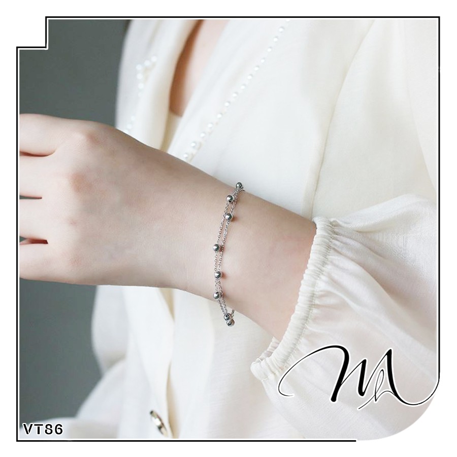 Lắc tay nữ Titan dây bi đôi đơn giản dễ thương - Măng’s House VT86