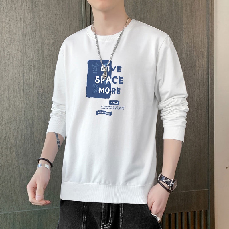 Áo Thun Nam Dài Tay Dáng Rộng In Chữ Phong Cách Hàn Quốc