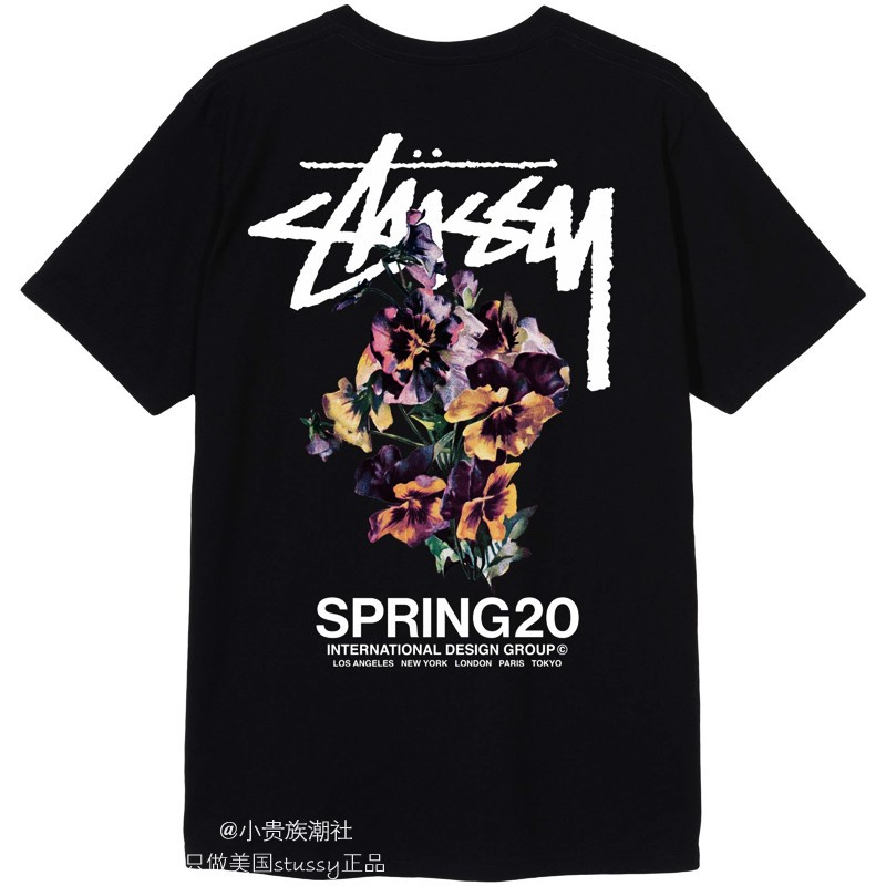 Áo thun Stussy tay ngắn dáng rộng in hoa thời trang nam nữ