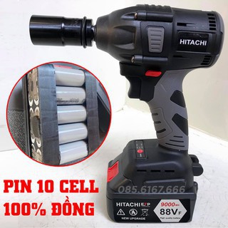 Máy Siết Bulong HITACHI 88V 2 Pin - TẶNG 5 Đầu Khẩu - Không Chổi Than - Pin 10 Cell - Made in Malaysia