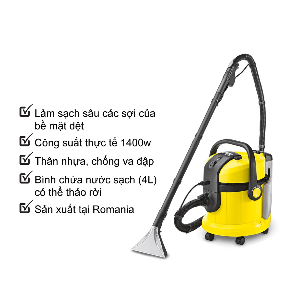 Máy làm sạch thảm (giặt thảm), ghế sofa và hút bụi đa năng Karcher SE 4001 công suất 1400w màu vàng