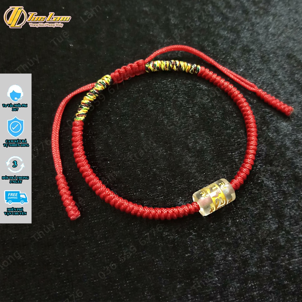Vòng tay chỉ đỏ may mắn bện handmade hạt lu thống màu trắng khắc chú - Tuệ Lâm