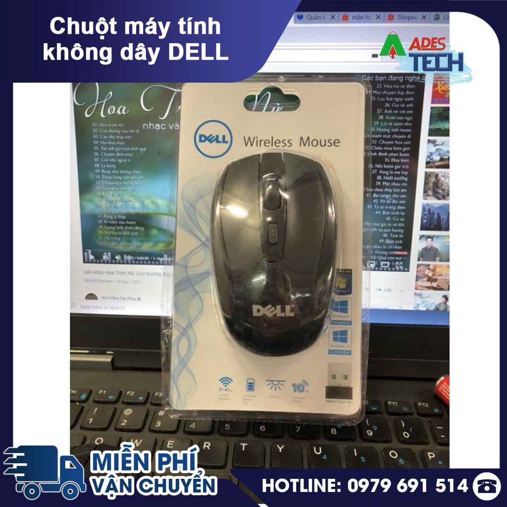 Chuột máy tính không dây DELL- Lướt Nhẹ Êm Ái, Cầm Vừa Tay - Bảo hành chính hãng