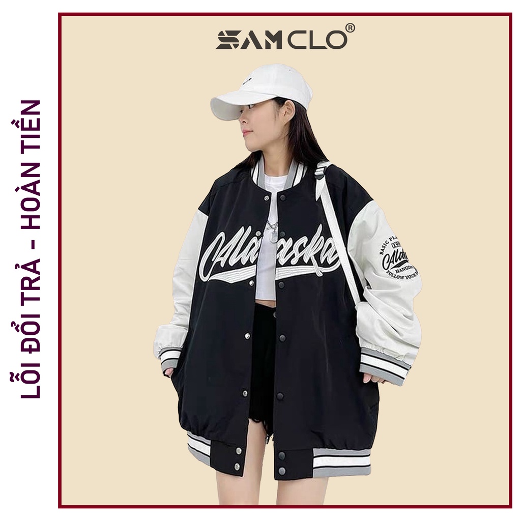 Áo khoác dù bomber 2 lớp nam nữ SAM CLO phong cách bóng chày form rộng unisex mặc cặp - couple in chữ ALASKA