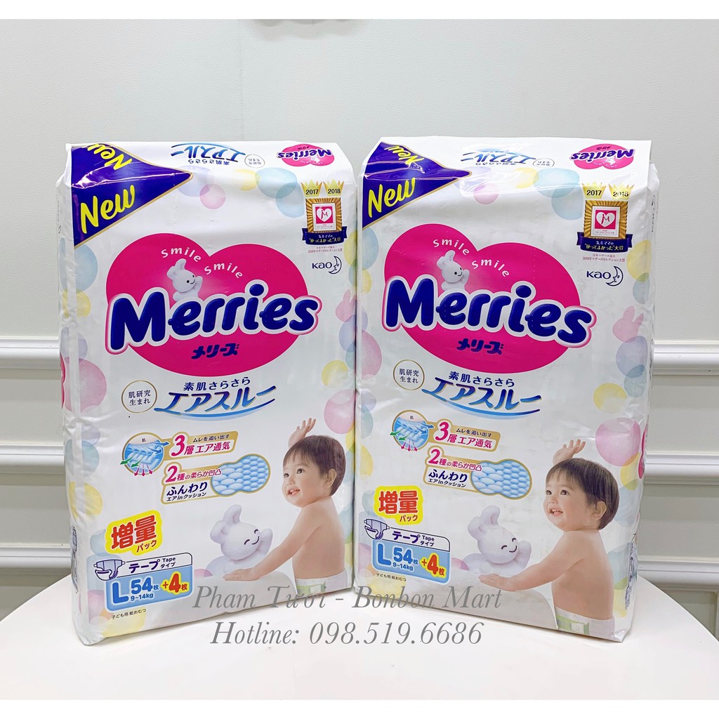 COMBO 2 BỊCH bỉm MERRIES Dán/ Quần thêm miếng Nội Địa Nhật đủ size NB96/ S88/ M68/ L58/ XL44______________